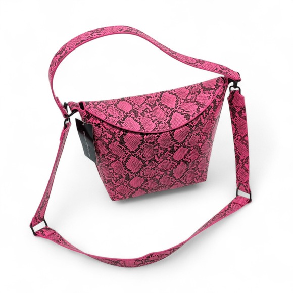 French Connection Handbags - French‎ Connection Lucy Neon Pink Snakeskin Bucket Crossbody Bag NWT